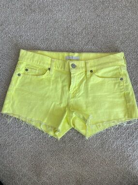 7 For All Mankind Neon Yellow Denim Cutoff Shorts
